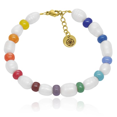 Bransoletka z pereł dużych korale szklane kolorowe stal szlachetna