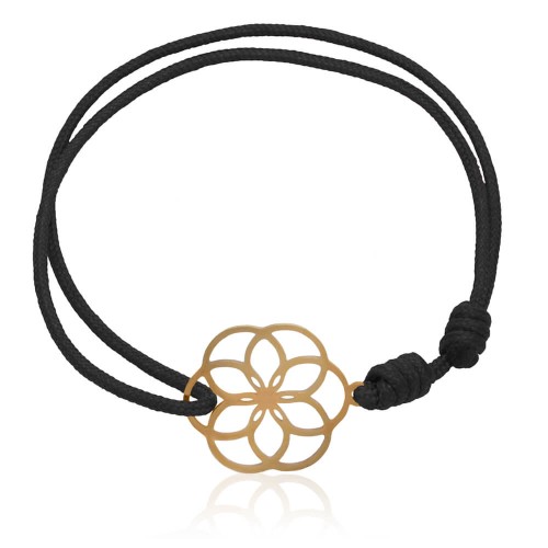 Bransoletka ze sznurka czarna zielona bordowa kwiat życia stal szlachetna 