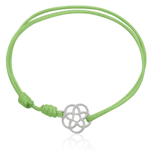 Bransoletka ze sznurka czarna kwiat życia mały stal szlachetna