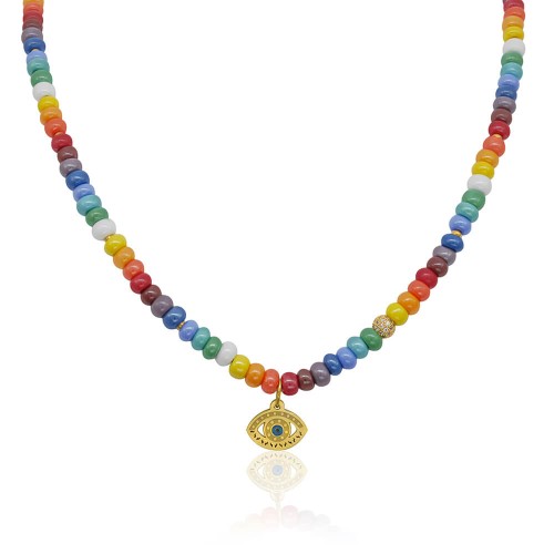 Naszyjnik z korali szklanych dużych kolorowy oko proroka stal szlachetna