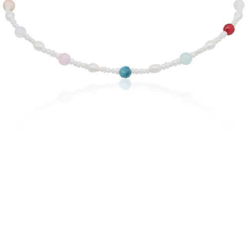 Naszyjnik z perełek choker kamienie naturalne apatyt opal koral amazonit kwarc jaspis