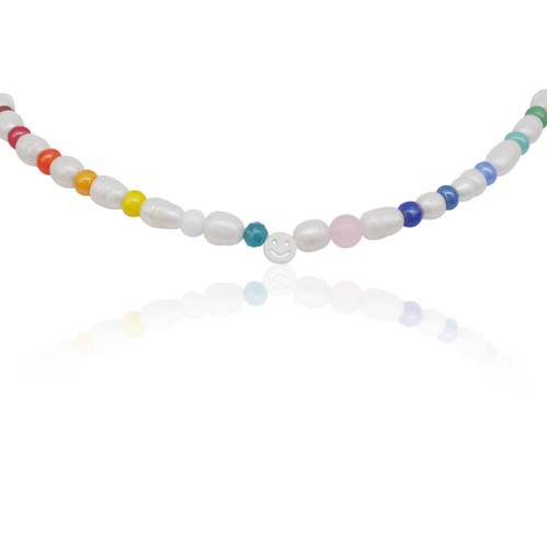 Naszyjnik z pereł choker smile koraliki szklane kamienie kwarc apatyt