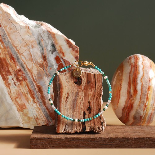 Bransoletka z kamieni mini 2mm turkus kryształ górski jadeit perły naturalne stal szlachetna