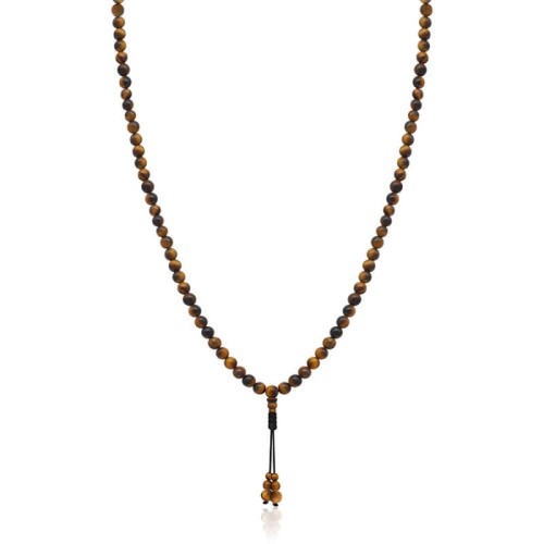 Naszyjnik buddyjski damski z kamieni tygrysie oko brązowe 8 mm naturalne (1)