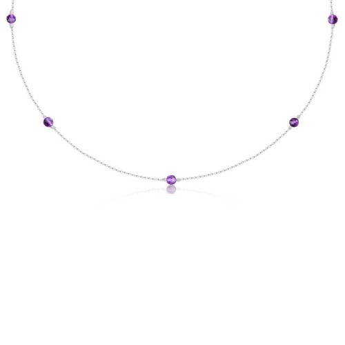Naszyjnik choker damski ze srebra naturalne kamienie ametyst fioletowy