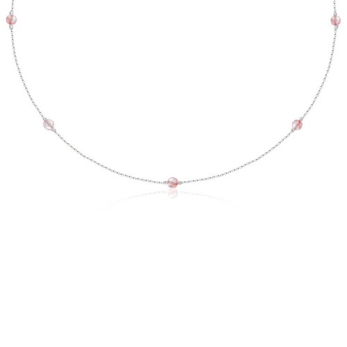 Naszyjnik choker damski ze srebra naturalne kamienie kwarc różowy