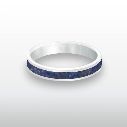 Pierścionek INLAY mid inkrustowany kamień lapis lazuli niebieski naturalny srebro unisex