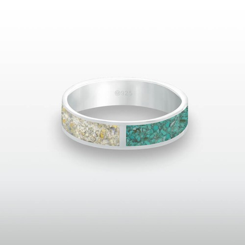 Pierścionek INLAY double inkrustowany kamień turkus opal etiopski srebro unisex