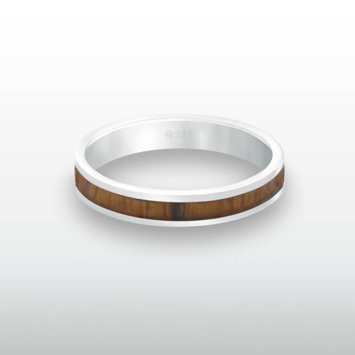 Pierścionek INLAY mid inkrustowany drewno oliwka roma srebro handmade