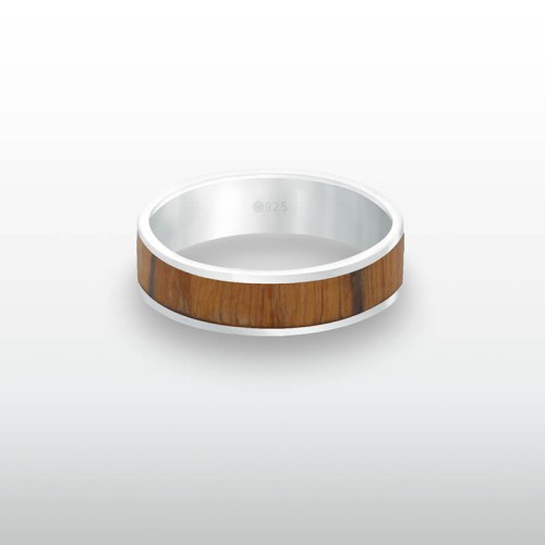 Pierścionek INLAY large inkrustowany drewno oliwka roma srebro