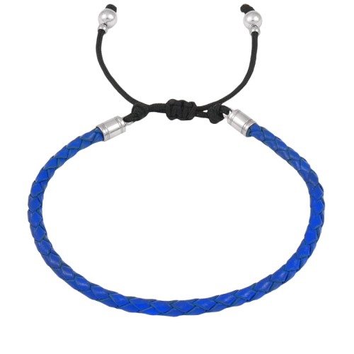 Bransoletka skórzana rzemień pleciony granatowy naturalny