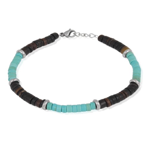 Bransoletka z kamieni turkusowych muszla stal