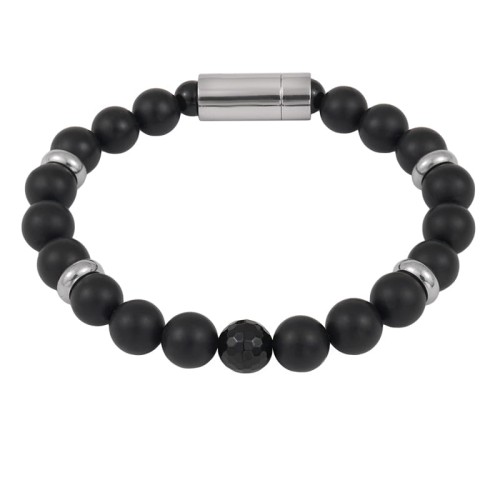 Bransoletka z kamieni onyks przekładki stal szlachetna