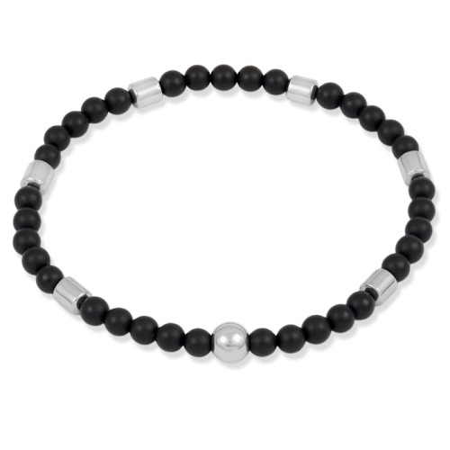 Bransoletka z kamieni onyks matowy hematyt srebrny