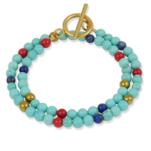 Bransoletka z podwójnych kamieni turkus hematyt koral lapis