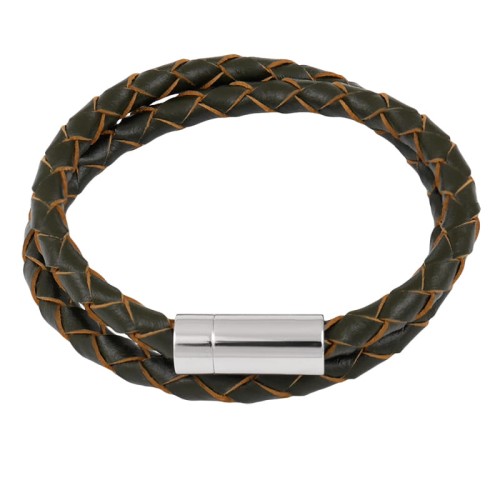 Bransoletka skórzana podwójna rzemień oliwkowy naturalny