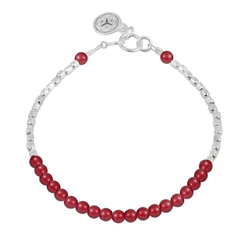 Bransoletka ze srebra kostka kamienie koral czerwony