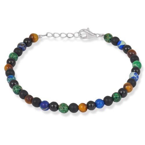 Bransoletka z kamieni onyks jaspis tygrysie oko srebro