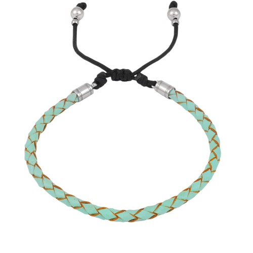 Bransoletka skórzana rzemień pleciony turkusowy naturalny