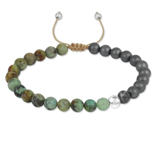 Bransoletka z kamieni hematyt turkus afrykański srebro