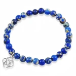 Bransoletka z kamieni niebieski jaspis rozetka kwiat srebro