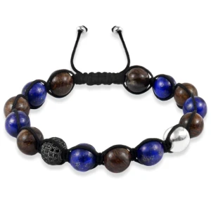 Bransoletka shamballa kamienie lapis lazuli bronzyt srebro kryształy