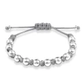 Bransoletka makrama przeplatane kulki srebro sznurek czarny szary