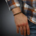 Bransoletka skórzana brązowy rzemień łańcuch stal szlachetna złoty kostka z logo francow jewelry