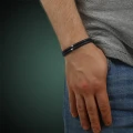Bransoletka skórzana czarny rzemień ekskluzywny stal szlachetna logo francow jewelry