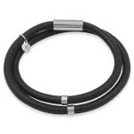 Bransoletka skórzana czarny rzemień ekskluzywny stal szlachetna logo francow jewelry