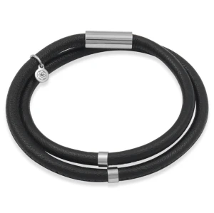 Bransoletka skórzana czarny rzemień ekskluzywny stal szlachetna logo francow jewelry