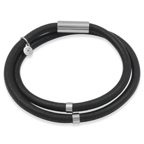 Bransoletka skórzana czarny rzemień ekskluzywny stal szlachetna logo francow jewelry