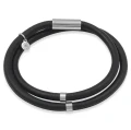 Bransoletka skórzana czarny rzemień ekskluzywny stal szlachetna logo francow jewelry damska