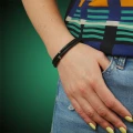 Bransoletka skórzana czarny rzemień ekskluzywny stal szlachetna logo francow jewelry damska