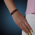 Bransoletka skórzana różowo czarny rzemień stal szlachetna złota kostka logo