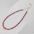 Naszyjnik choker z kamieni czerwony koral lapis lazuli serce srebro pozłacane
