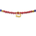 Naszyjnik choker z kamieni czerwony koral lapis lazuli serce srebro pozłacane