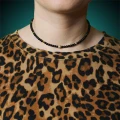 Naszyjnik choker z kamieni czarny matowy onyks hematyt złoty kulka z kryształkami