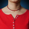 Naszyjnik choker z kamieni czerwony koral lapis lazuli serce srebro pozłacane