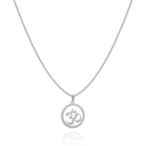 Naszyjnik ze stali symbol om mantra srebrny box 2,5 mm