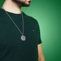 Naszyjnik ze stali medalion Św Benedykt duży srebrny box 3 mm