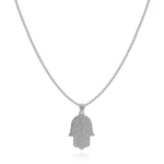 Naszyjnik ze stali wisior hamsa duży srebrny box 3 mm