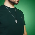 Naszyjnik ze stali wisior hamsa duży srebrny box 3 mm