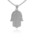 Naszyjnik ze stali wisior hamsa duży srebrny box 3 mm