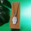Naszyjnik ze stali wisior hamsa duży srebrny box 3 mm