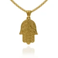 Naszyjnik ze stali zawieszka hamsa dłoń złoty box 3 mm
