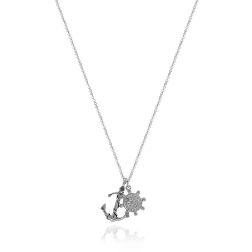 Naszyjnik ze stali kotwica ster symbole srebrny rolo 2 mm