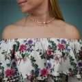 Naszyjnik z kamieni choker jadeit pudrowy róż perły hematyt złoty 