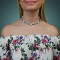 Naszyjnik z kamieni choker niebieski chalcedon perły hematyt jadeit