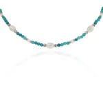 Naszyjnik z kamieni choker niebieski chalcedon perły hematyt jadeit